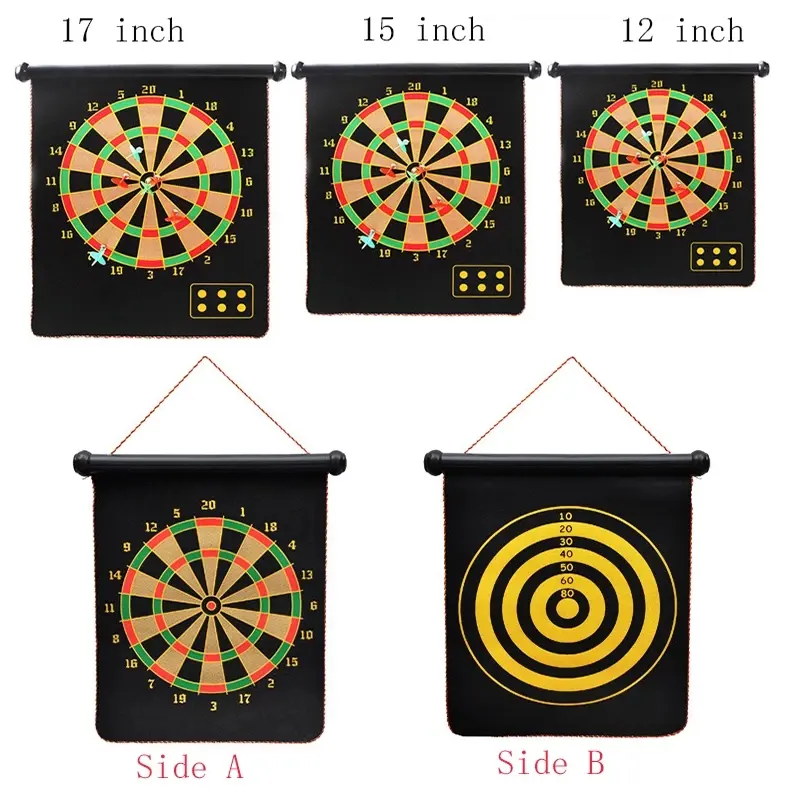 12/15/17 Inches Target Dart Flocking Dartboard Darts Board Indoor Shooting Game Double Sided Target Magnetic Darts Flights Set