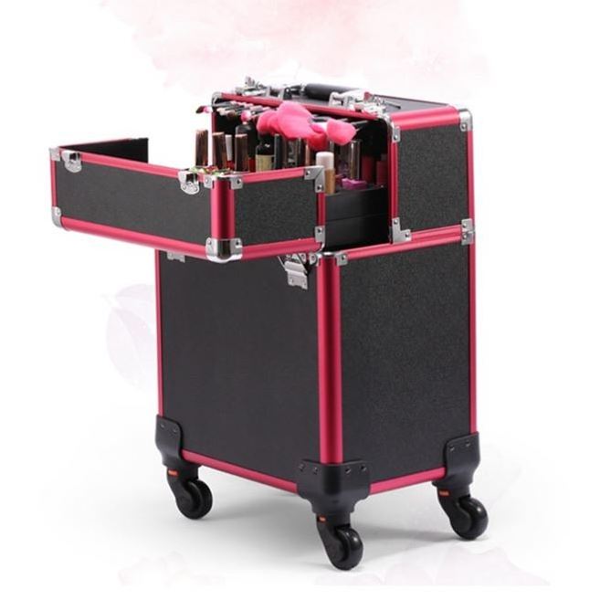 Aluminum Rolling Makeup Cosmetic Train Case Makeup Kit Beauty Box Makeup Trolley Case