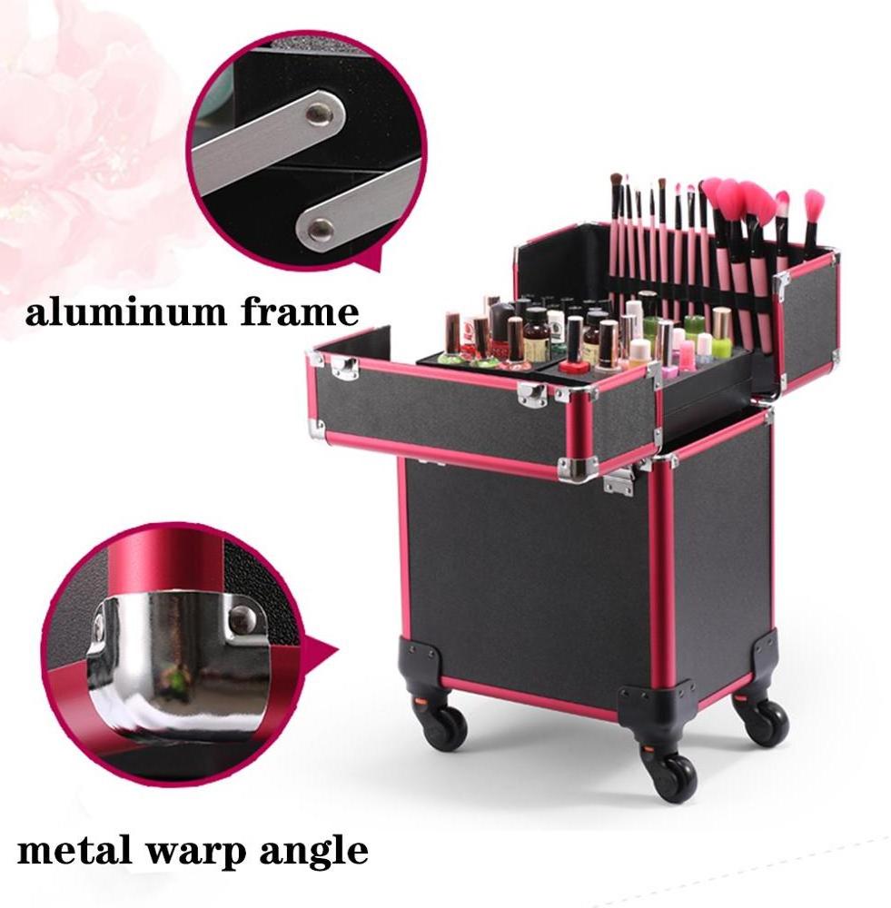 Aluminum Rolling Makeup Cosmetic Train Case Makeup Kit Beauty Box Makeup Trolley Case