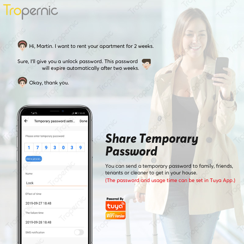 Tropernic Tuya APP Remote exterior Smart Keyless Lock Smart Digital Door Lock cerraduras inteligentes en puertas