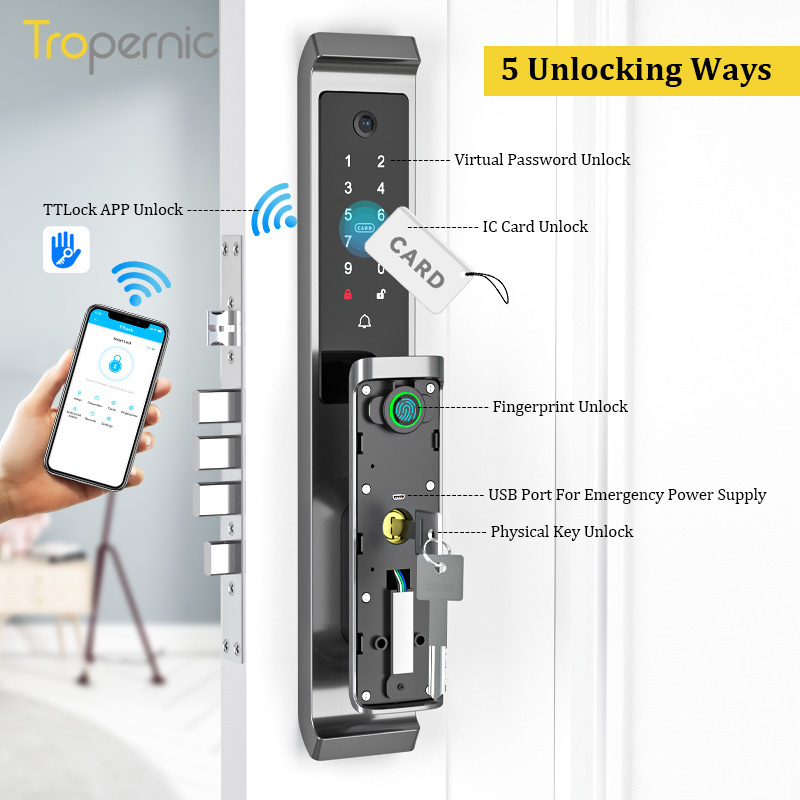 Tropernic TTlock Camera Doorbell Automatic Door Lock Biometric Fingerprint Camera Smart Locks