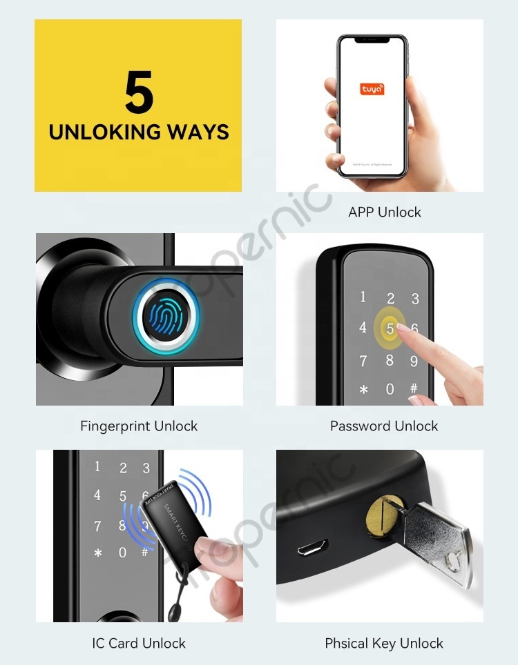 New Waterproof Door Handle Home Keyless Alexa Biometric Fingerprint Tuya Wifi Ttlock App Digital Smart Door Lock