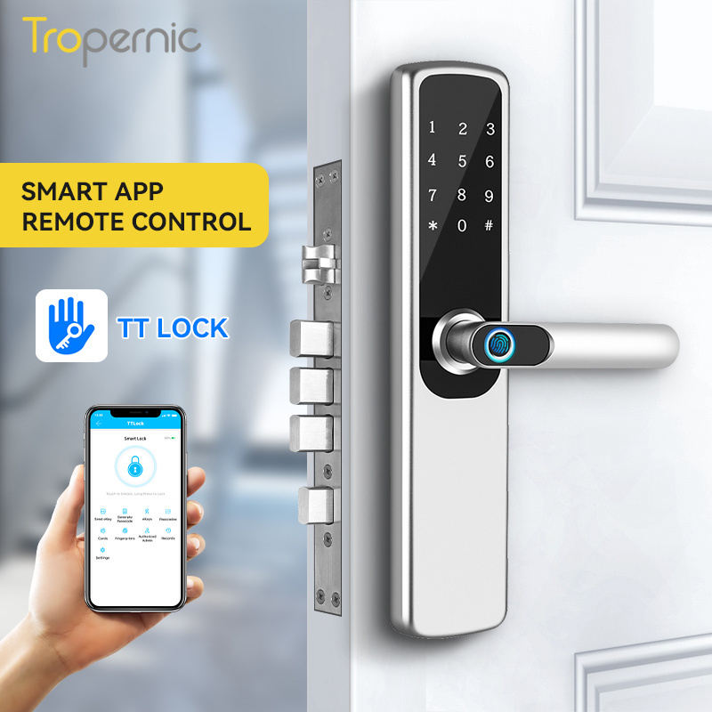 New Waterproof Door Handle Home Keyless Alexa Biometric Fingerprint Tuya Wifi Ttlock App Digital Smart Door Lock