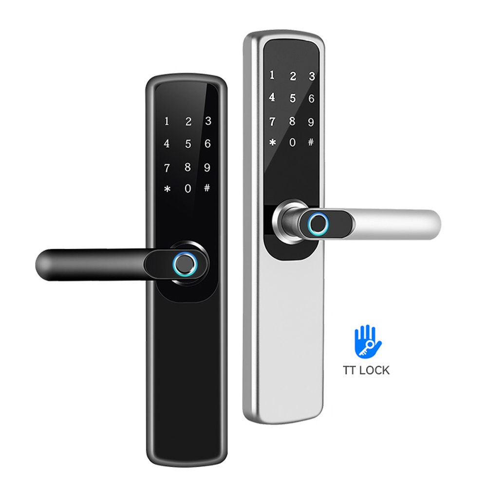 New Waterproof Door Handle Home Keyless Alexa Biometric Fingerprint Tuya Wifi Ttlock App Digital Smart Door Lock