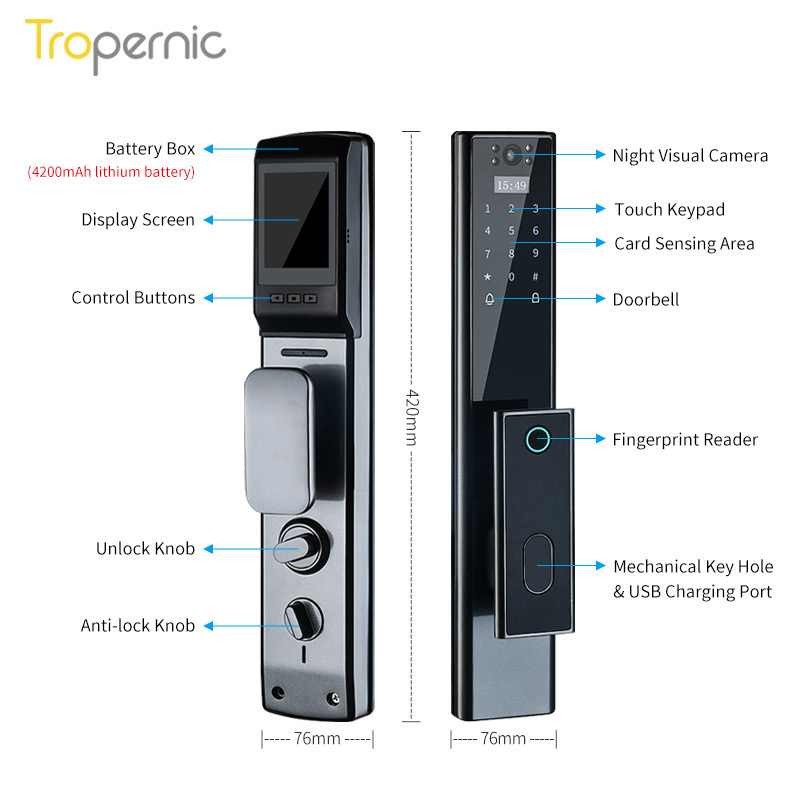 Advanced Keyless Entry Fully Automatic Biometric Fingerprint Exterior Smart Door Lock With Camera