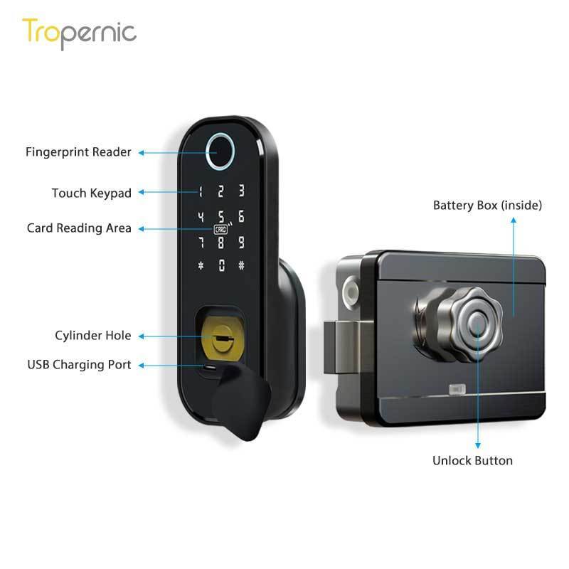 Tropernic Waterproof Remote Electric WiFi Security Door Lock Electronic Code Fingerprint Door Lock