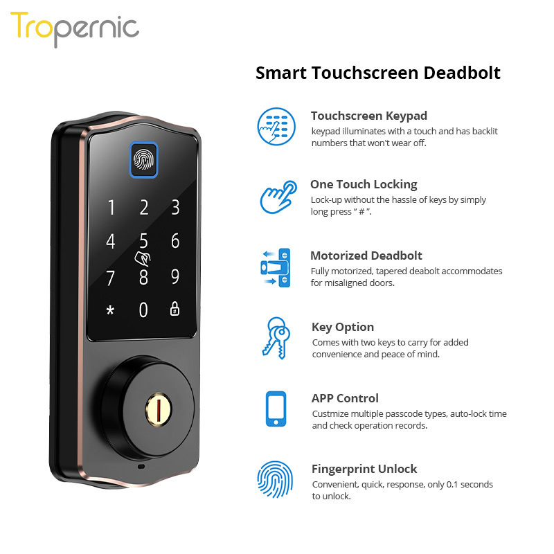 High Quality Digital Touchscreen Password Fingerprint Ttlock APP Deadbolt Smart Door Lock for home