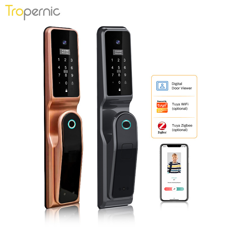 Waterproof Safety Tuya Wifi Cats Eye APP Code Fingerprint Camera Smart Door Lock for Home Apartment