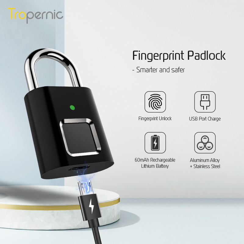 Outdoor Waterproof IP65 Anti-Theft Lock Keyless Electronic Smart Fingerprint Padlock High Security Pad Lock