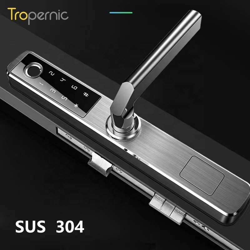 Tropernic IP68 Waterproof Tuya Wifi Zigbee Stainless Steel Sliding Door Lock Double Sided Fingerprint Lock