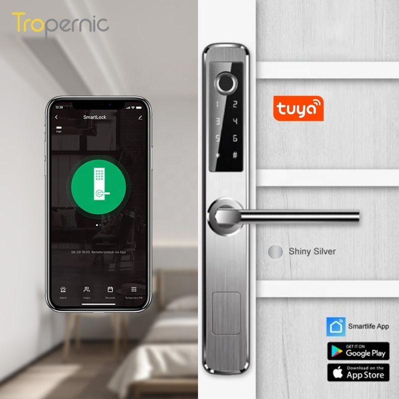 Tropernic IP68 Waterproof Tuya Wifi Zigbee Stainless Steel Sliding Door Lock Double Sided Fingerprint Lock