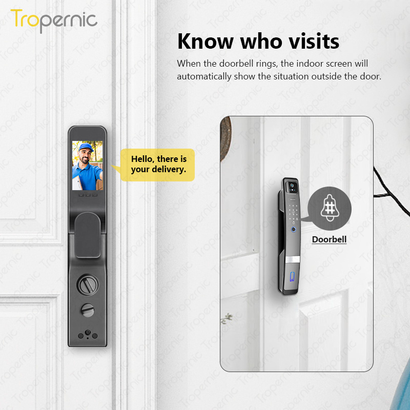 Tropernic Smart Door Keys Mobile Tuya Lock Waterproof Outdoor Smart Biometric Face Door Lock with Eye Scanner