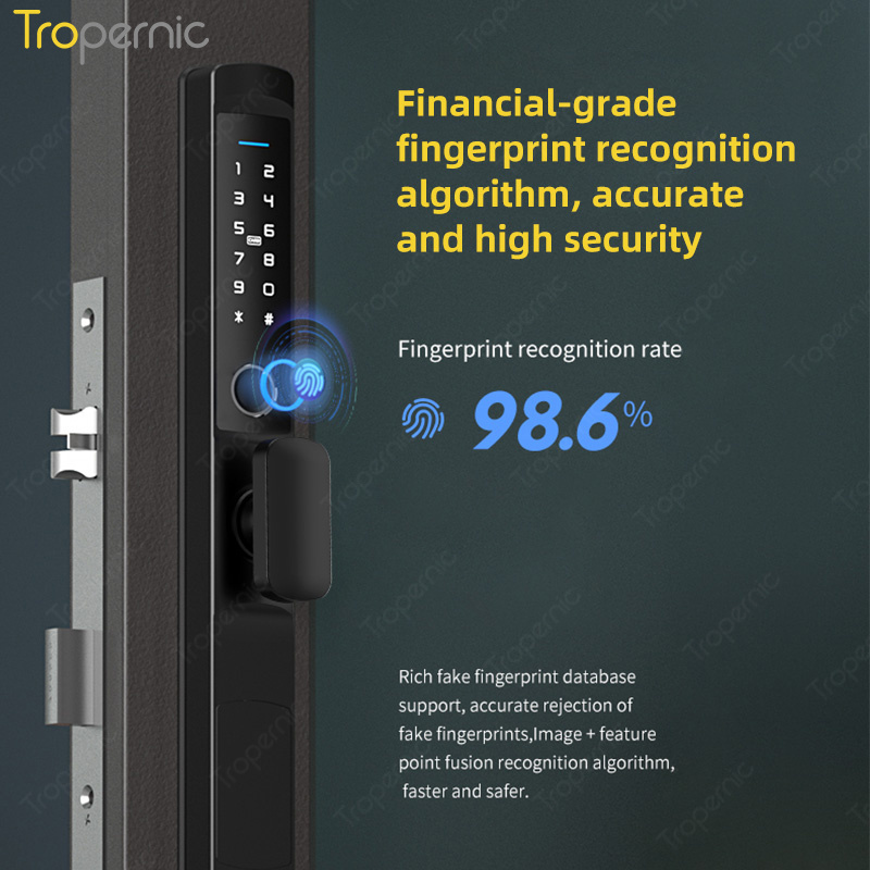 Tropernic IP66 Waterproof Outdoor High Security Electric Digital Fingerprint Aluminum Door Lock With Tuya TTLOCK APP