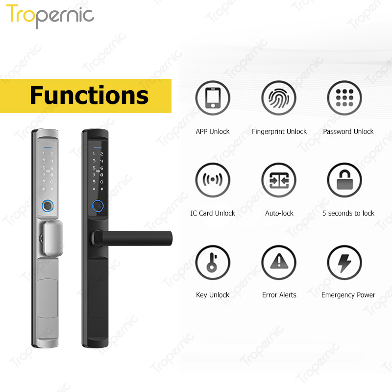 Tropernic IP66 Waterproof Outdoor High Security Electric Digital Fingerprint Aluminum Door Lock With Tuya TTLOCK APP