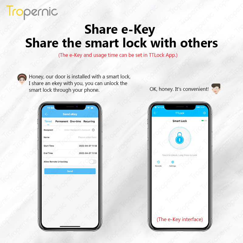 Tropernic Security APP Remotely Door Lock Electronic Smart IC Card Temporary Password Ttlock Smart Lock