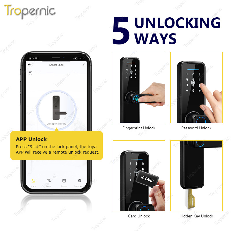 Tropernic tuya dead bolt electronic alexa door handle digital security locks door wifi zigbee Fingerprint Smart Door Lock