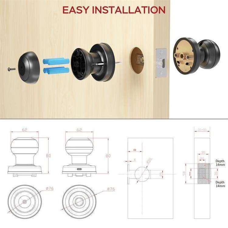 Tropernic Home Office Keyless Smart Door knob Fingerprint Door Lock Tuya APP Digital Smart Door Lock