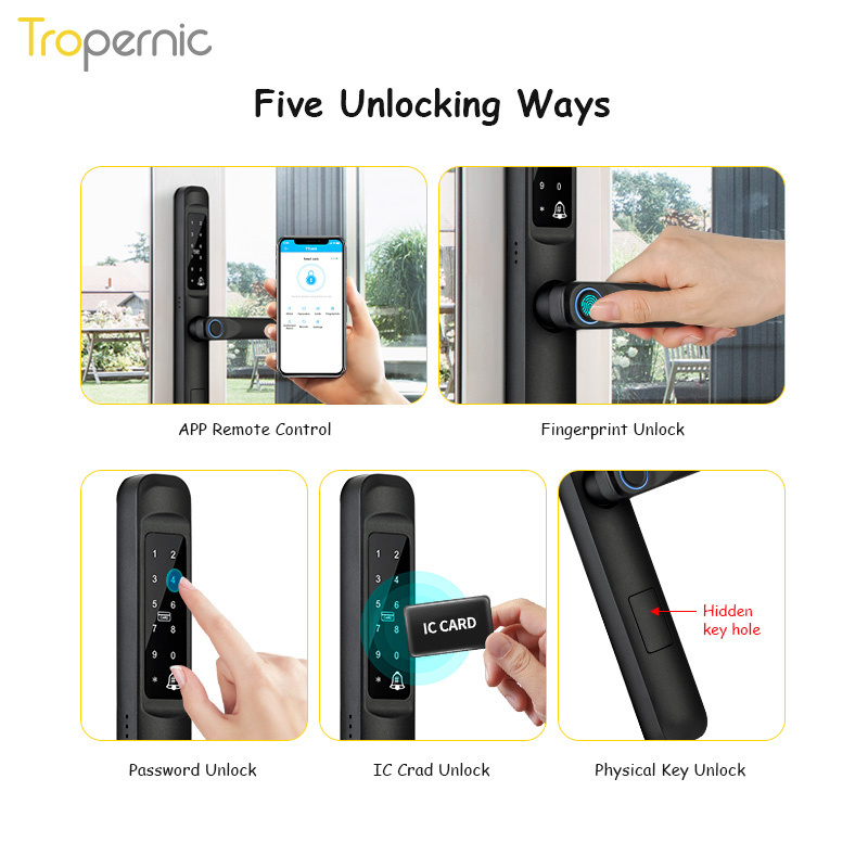 Tropernic Digital Safety Fingerprint Sliding Lock Smart IP65 Waterproof TTLock Smart Door Lock