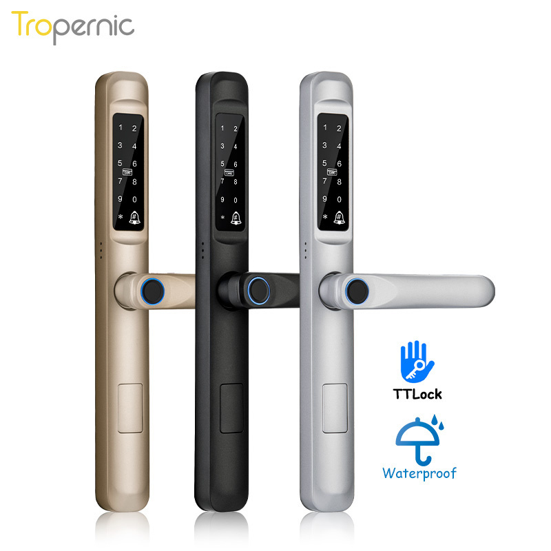 Tropernic Digital Safety Fingerprint Sliding Lock Smart IP65 Waterproof TTLock Smart Door Lock