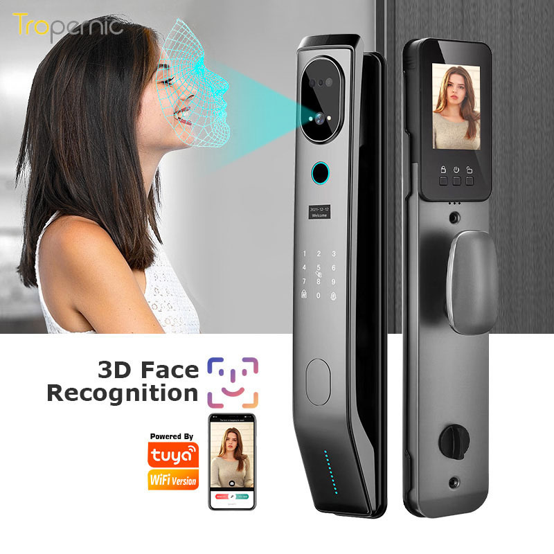 Manufacture front 3d facial recognition face id call gate smart door lock video voice with camera fingerprint door bell