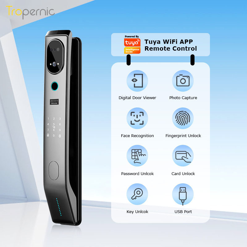 Manufacture front 3d facial recognition face id call gate smart door lock video voice with camera fingerprint door bell