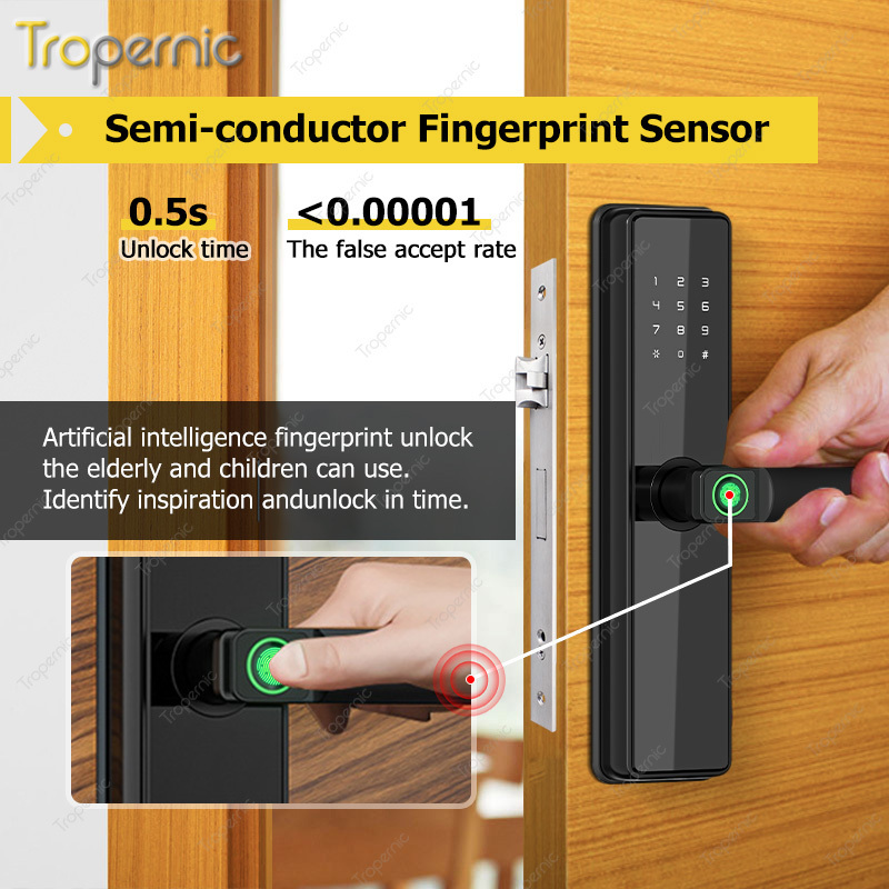 Tropernic OEM Cheap Tuya Wifi Intelligent Electronic Fingerprint Smart Door Lock With APP