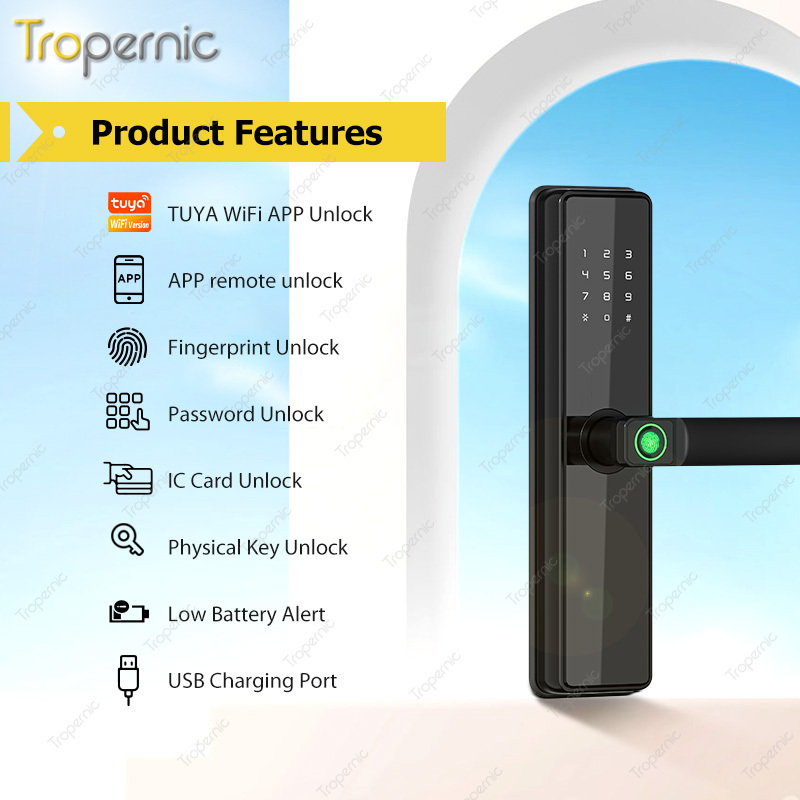 Tropernic OEM Cheap Tuya Wifi Intelligent Electronic Fingerprint Smart Door Lock With APP