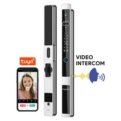 3d Face Recognition Biometric Tuya Push Pull Intercom Wifi Intelligent Digital Glass Slim Smart Door Lock Camera