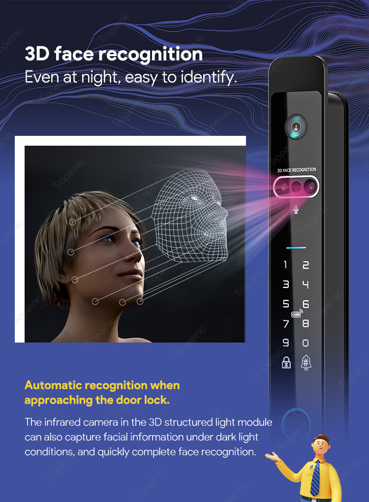 Tropernic Tuya Wifi Electronic Front Door Lock Smart Door Lock Face Recognition Smart Door Lock With Camera