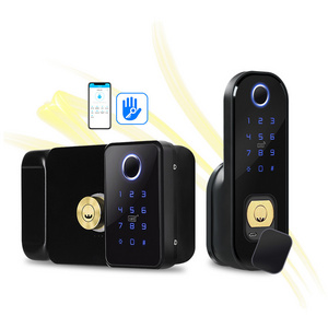 Tropernic Digital Tuya Keyless Entry Password Fingerprint Card Waterproof Gate Door Locks Electric Smart Rim Lock Outdoor