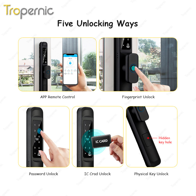 Tropernic Europe Smart Glass Lock TTlock Electric Mortise Fingerprint Code Digital Gate Front Door Lock Home Door Lock With Key