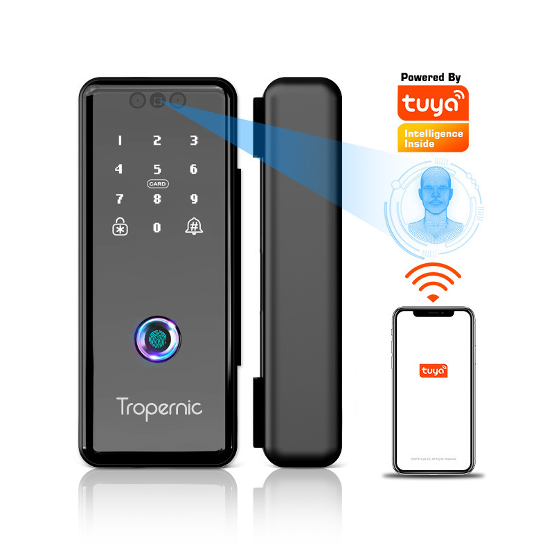 Face Recognition Electric Fingerprint Smart Tuya Digital Small Glass Sliding Door Lock Card Intelligent Keyless Door Lock