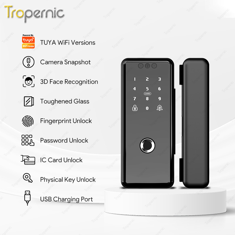 Face Recognition Electric Fingerprint Smart Tuya Digital Small Glass Sliding Door Lock Card Intelligent Keyless Door Lock