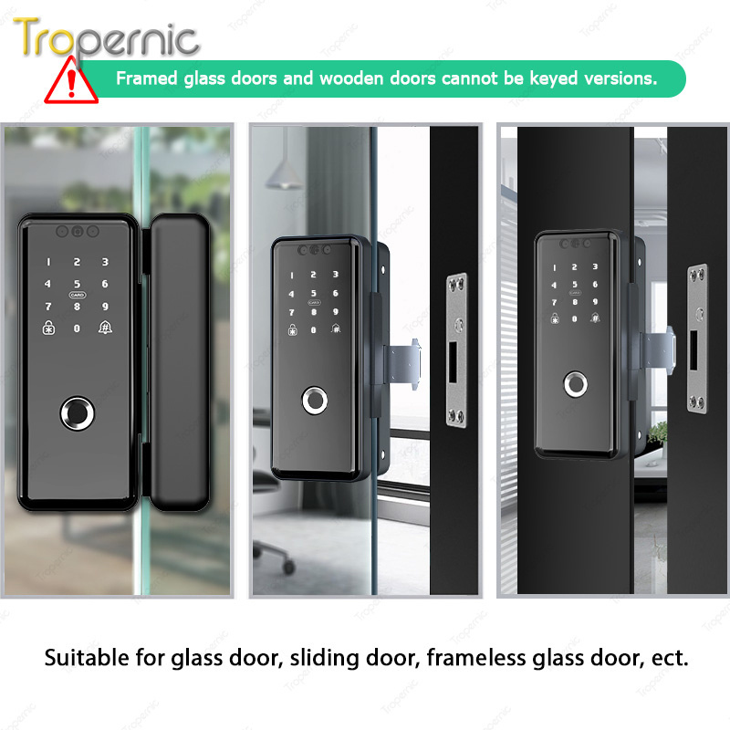 Face Recognition Electric Fingerprint Smart Tuya Digital Small Glass Sliding Door Lock Card Intelligent Keyless Door Lock