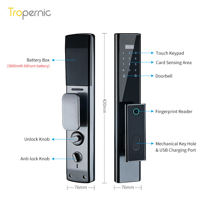 Intelligent Digital Smart Lock Fully Automatic Tuya Wifi Fingerprint Door Lock for Bedroom Office