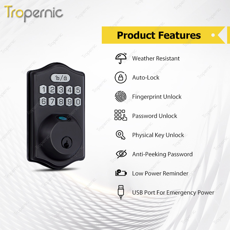 Tropernic Security Zinc Alloy USA Electronic Deadbolt Digital Door Lock Smart Keypad Lock