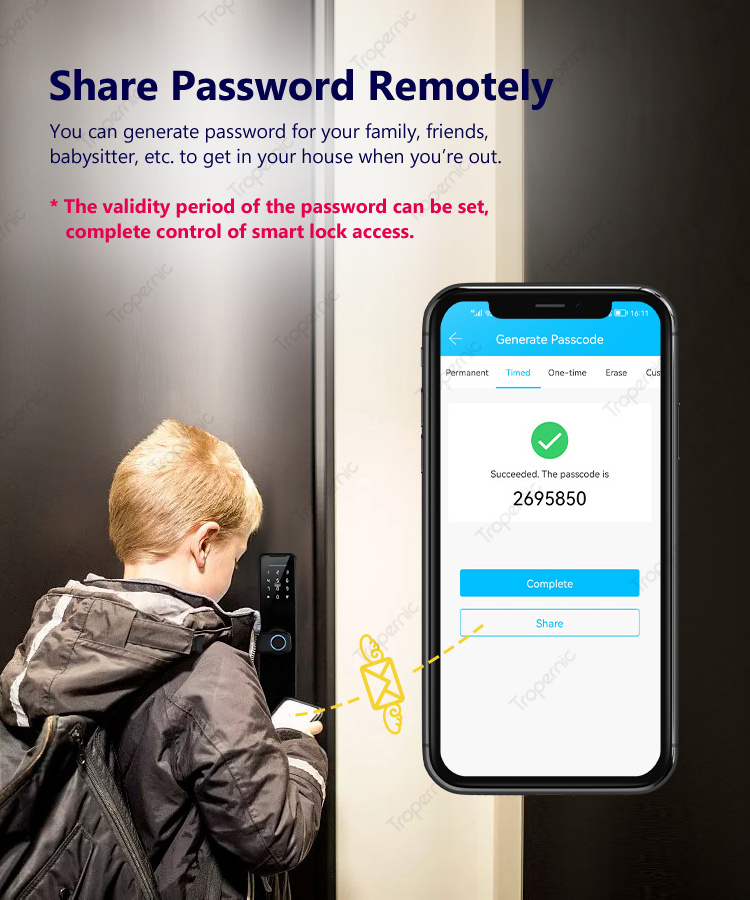 Tropernic Fingerprint Smart Door Lock BLE Password Keyless Apartment Room Lock Tuya APP Digital Door Locks For Home Security