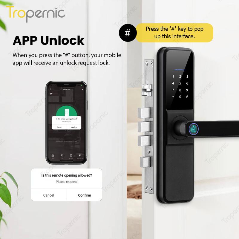 Tropernic Electronic Lock WIFI APP Smart Camera Door Lock Fingerprint Digital Handle Keyless Tuya Smart Lock