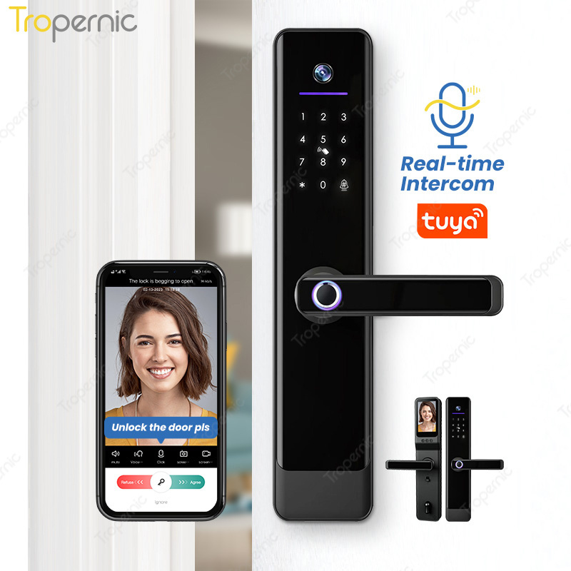 Tropernic Cerradura De Puerta Inteligente Con Huella Digital Tuya App Biometric Fingerprint Smart Lock Cat Eye