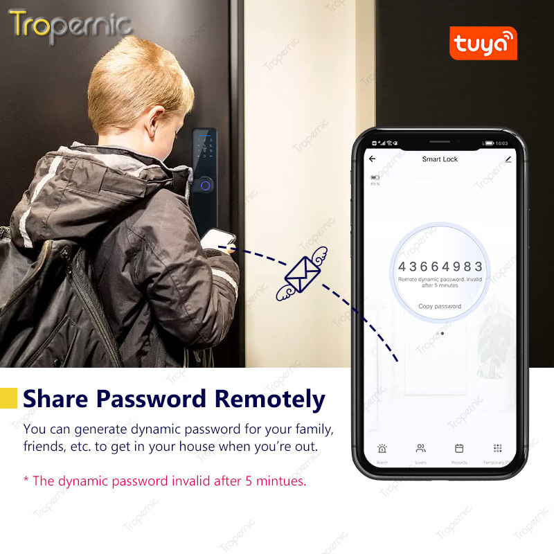 Tropernic Fingerprint Smart Door Lock BLE Password Keyless Apartment Room Lock Tuya APP Digital Door Locks For Home Security