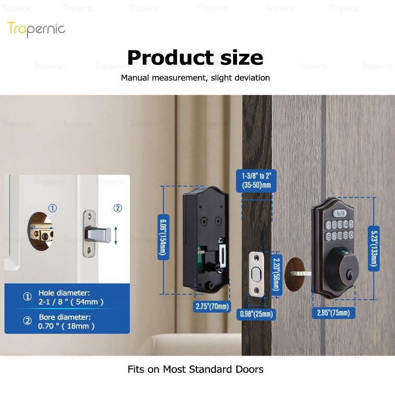 Tropernic Security Zinc Alloy USA Electronic Deadbolt Digital Door Lock Smart Keypad Lock