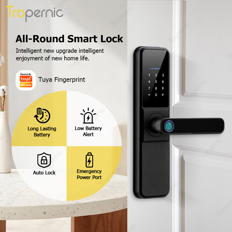 Tropernic Electronic Lock WIFI APP Smart Camera Door Lock Fingerprint Digital Handle Keyless Tuya Smart Lock