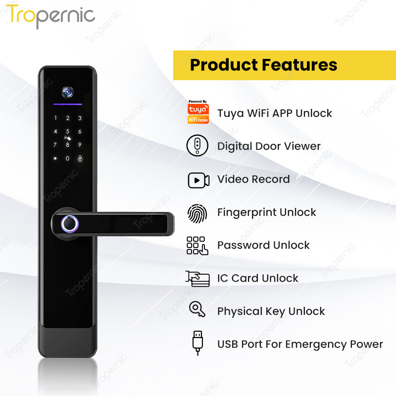 Tropernic Cerradura De Puerta Inteligente Con Huella Digital Tuya App Biometric Fingerprint Smart Lock Cat Eye