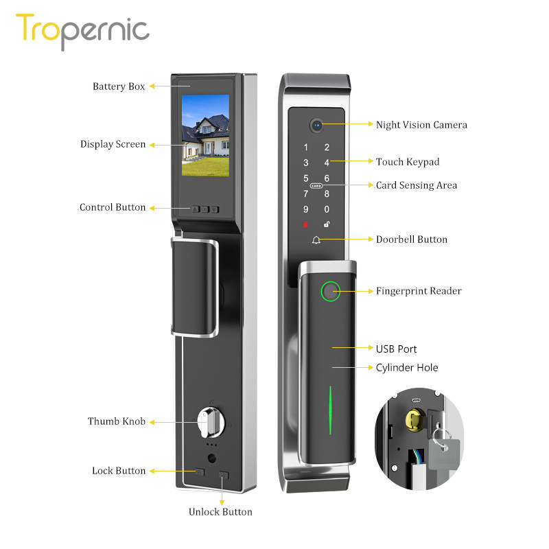 Tropernic TTlock Camera Doorbell Automatic Door Lock Biometric Fingerprint Camera Smart Locks