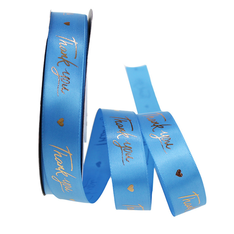 High Quality Custom Gold Foil Logo Printed Gift Satin Ribbon for Wrapping