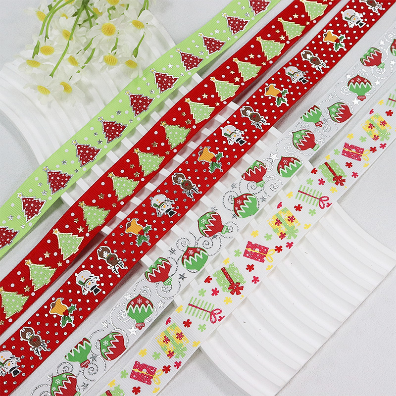 Customized Polyester Grosgrain Printed Tree Ribbon Bows Christmas Gift Ribbon Decoration