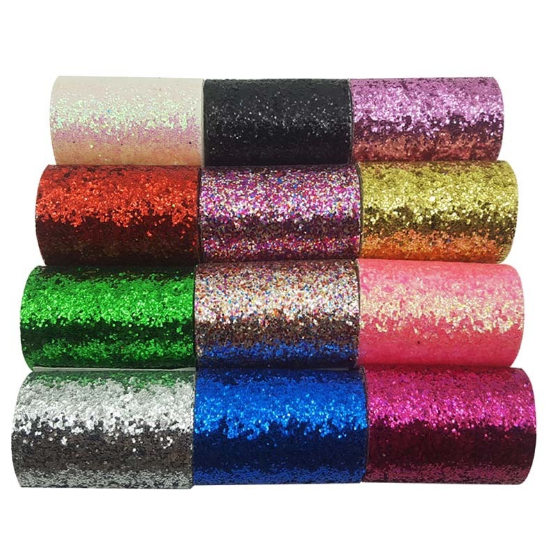 75MM DIY Craft Bling Bling Canvas Back Faux Chunky Liston Glitter Leather Ribbon for Decoration