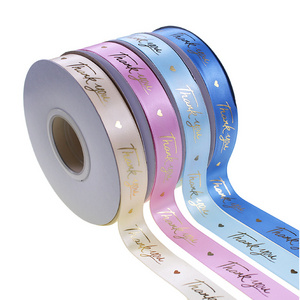 High Quality Custom Gold Foil Logo Printed Gift Satin Ribbon for Wrapping