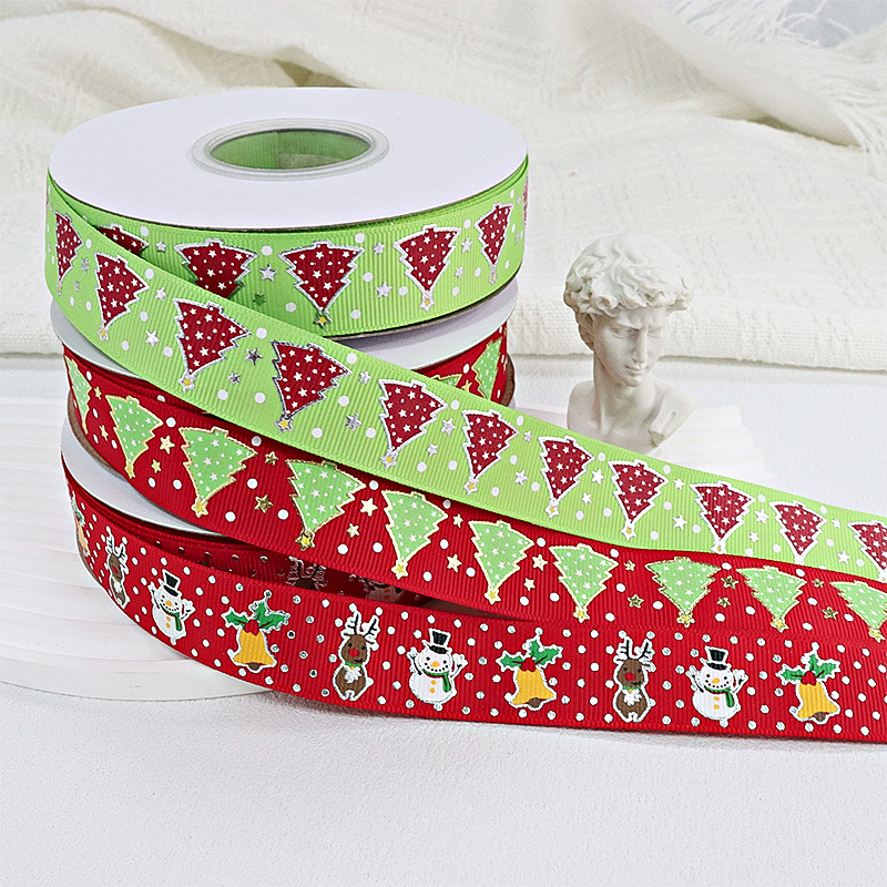 Customized Polyester Grosgrain Printed Tree Ribbon Bows Christmas Gift Ribbon Decoration