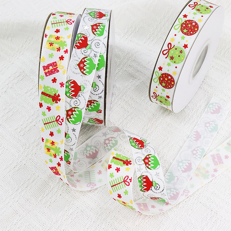 Customized Polyester Grosgrain Printed Tree Ribbon Bows Christmas Gift Ribbon Decoration